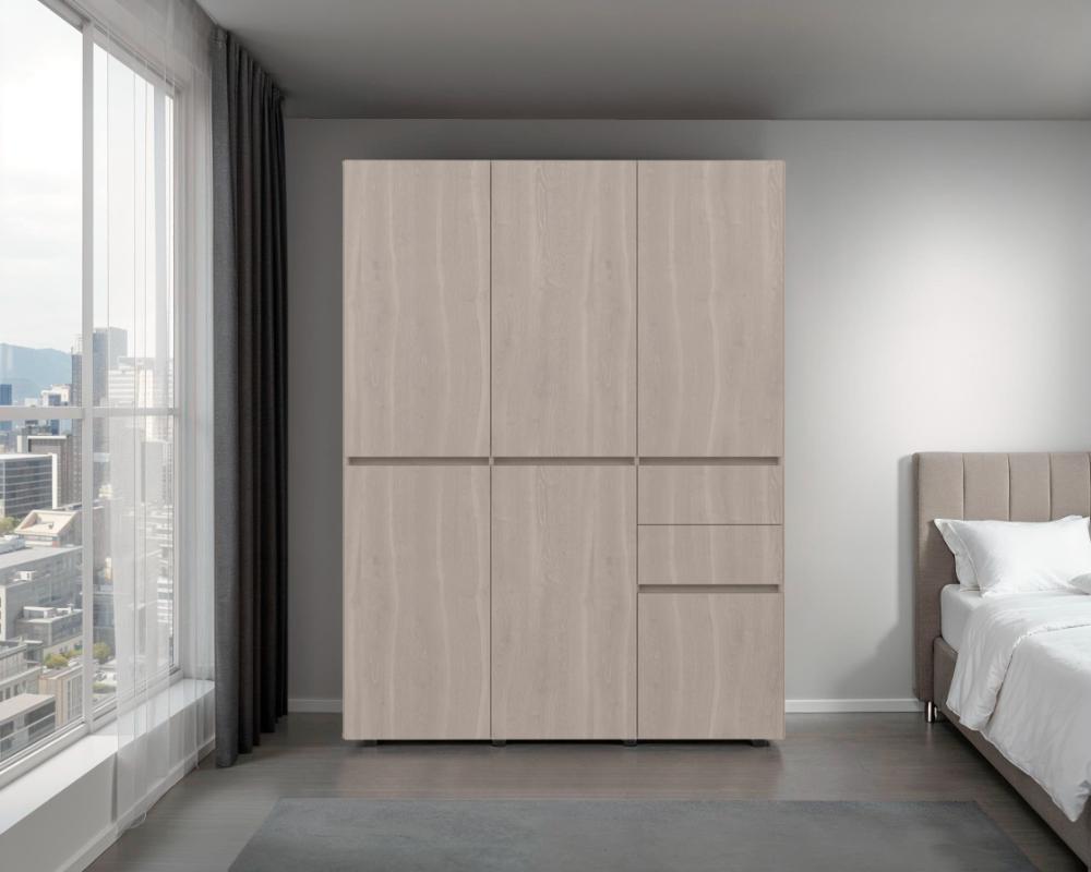 Closet Siruela 150, Bardolino y Blanco, con Seis Puertas y Gran Capacidad de Almacenamiento