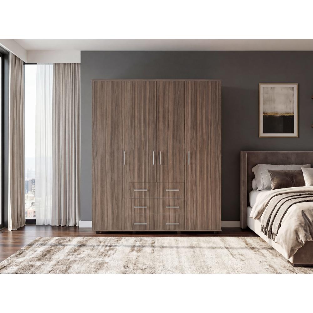 Closet Fontana, Avellana y Blanco, con Cuatro Puertas Abatibles y Tres Cajones Organizadores