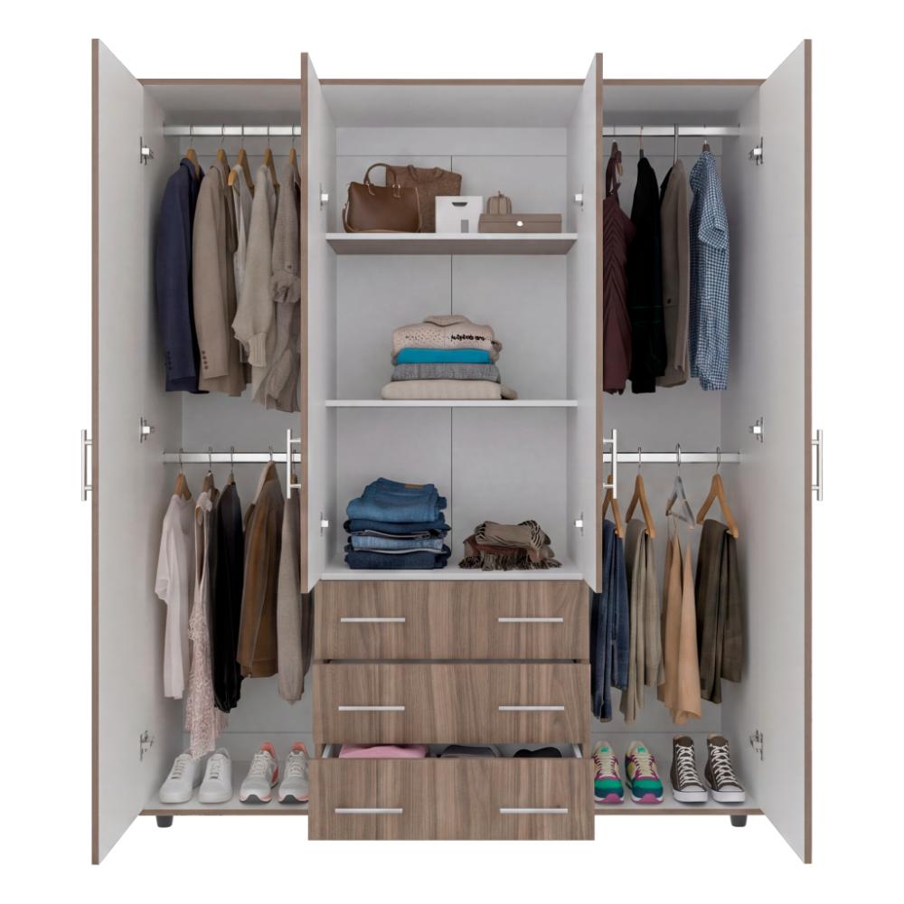 Closet Fontana, Avellana y Blanco, con Cuatro Puertas Abatibles y Tres Cajones Organizadores