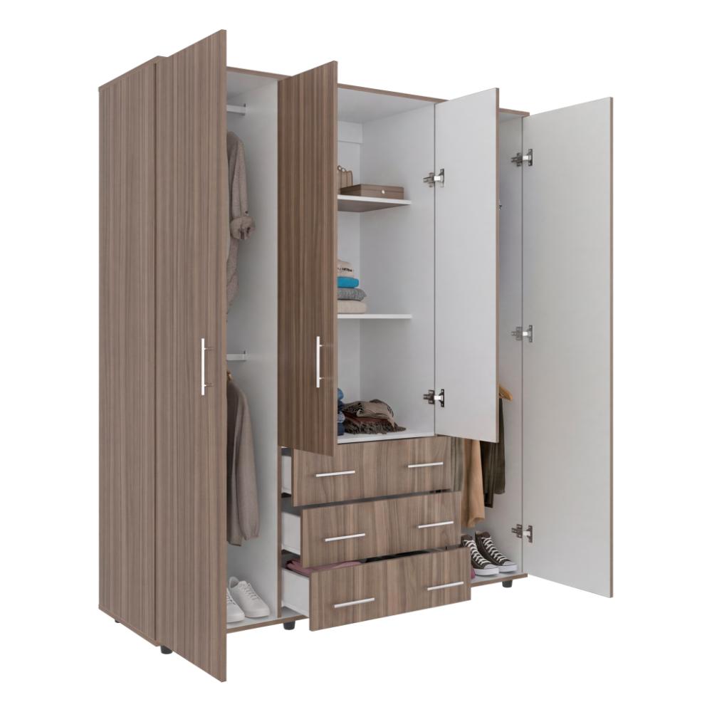 Closet Fontana, Avellana y Blanco, con Cuatro Puertas Abatibles y Tres Cajones Organizadores