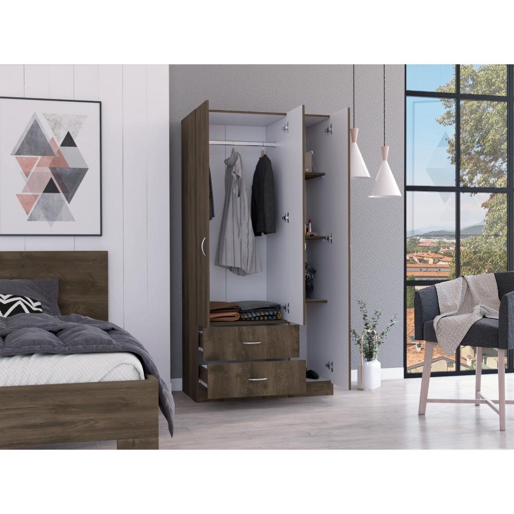 Closet América, Avellana y Blanco, Con Dos Cajones y Variedad De Entrepaños