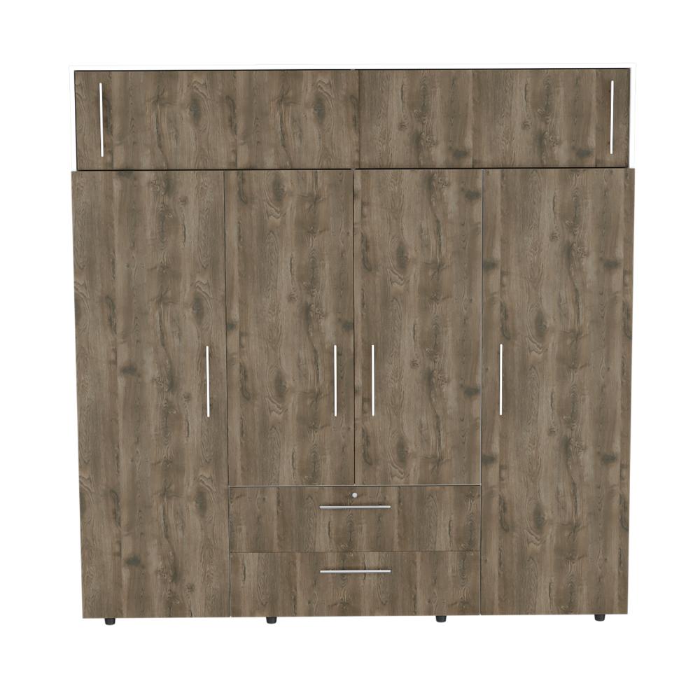 Closet Babel, Nogal y Blanco, con Cuatro Puertas Abatibles y Cuatro Cajones Multiusos