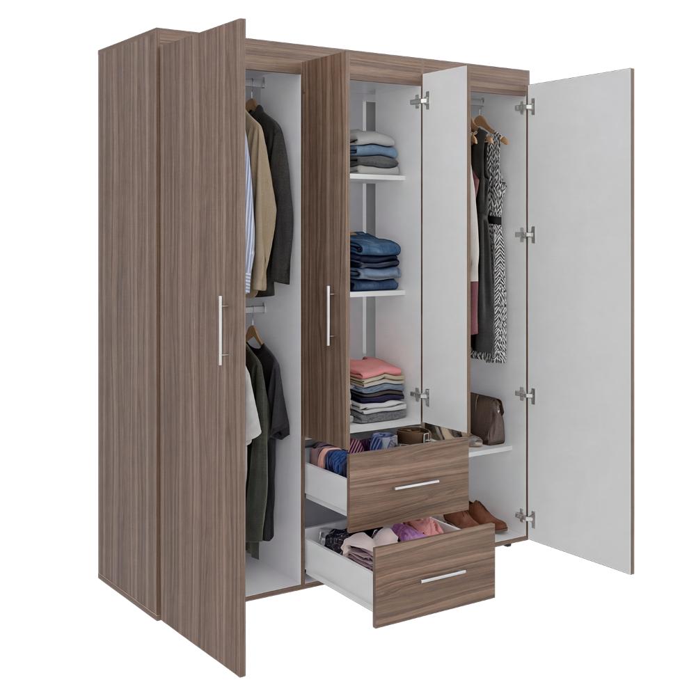 Closet Bariloche Bombay Eco, Avellana y Blanco, Con Variedad De Entrepaños y Cuatro Puertas Abatibles