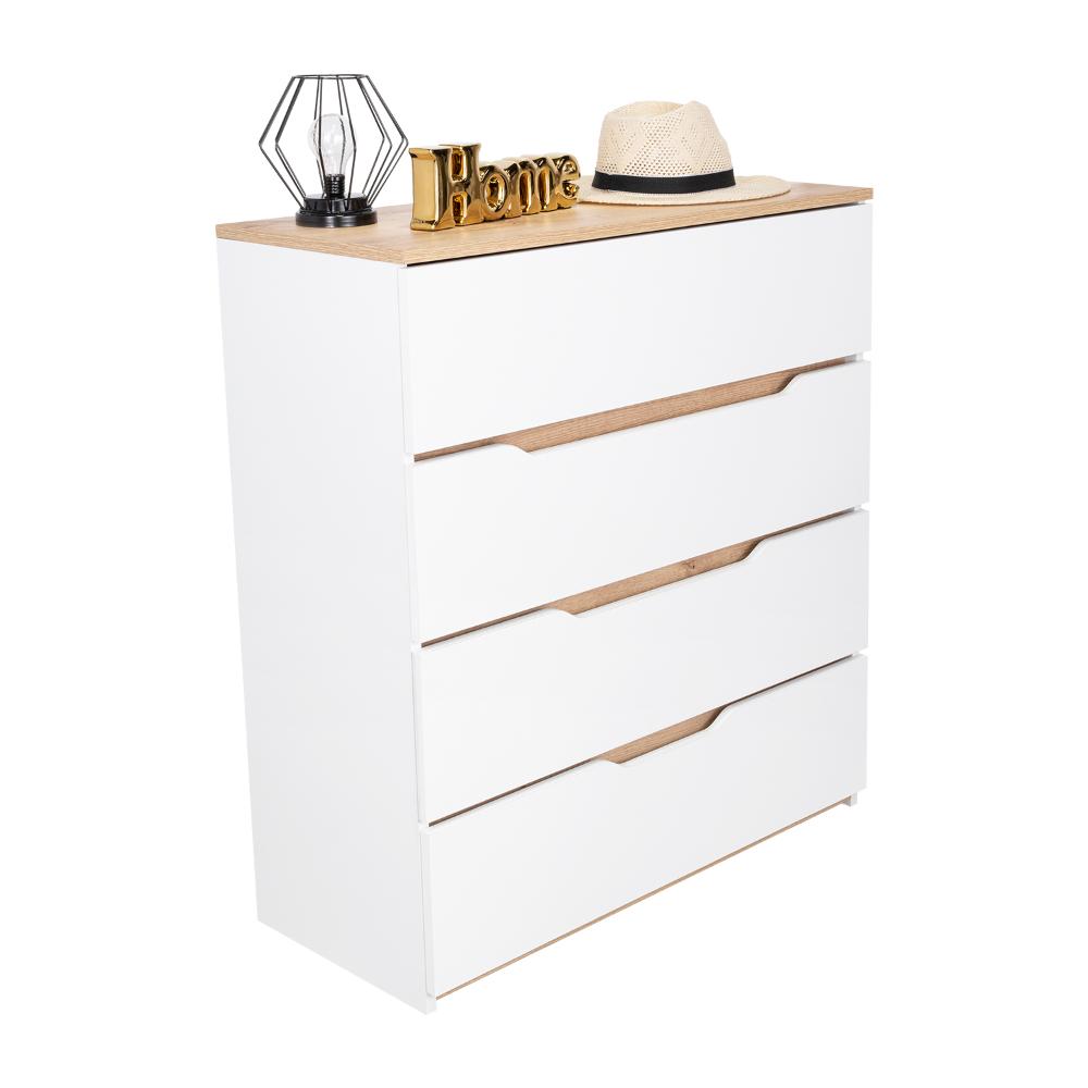 Organizador Coralyn, Blanco y Café Claro, Con Cuatro Amplios Cajones Deslizables Para Guardar Objetos Personales