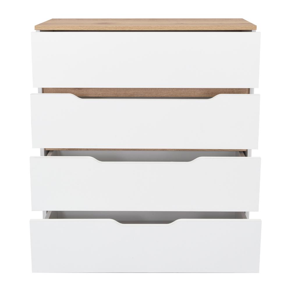 Organizador Coralyn, Blanco y Café Claro, Con Cuatro Amplios Cajones Deslizables Para Guardar Objetos Personales
