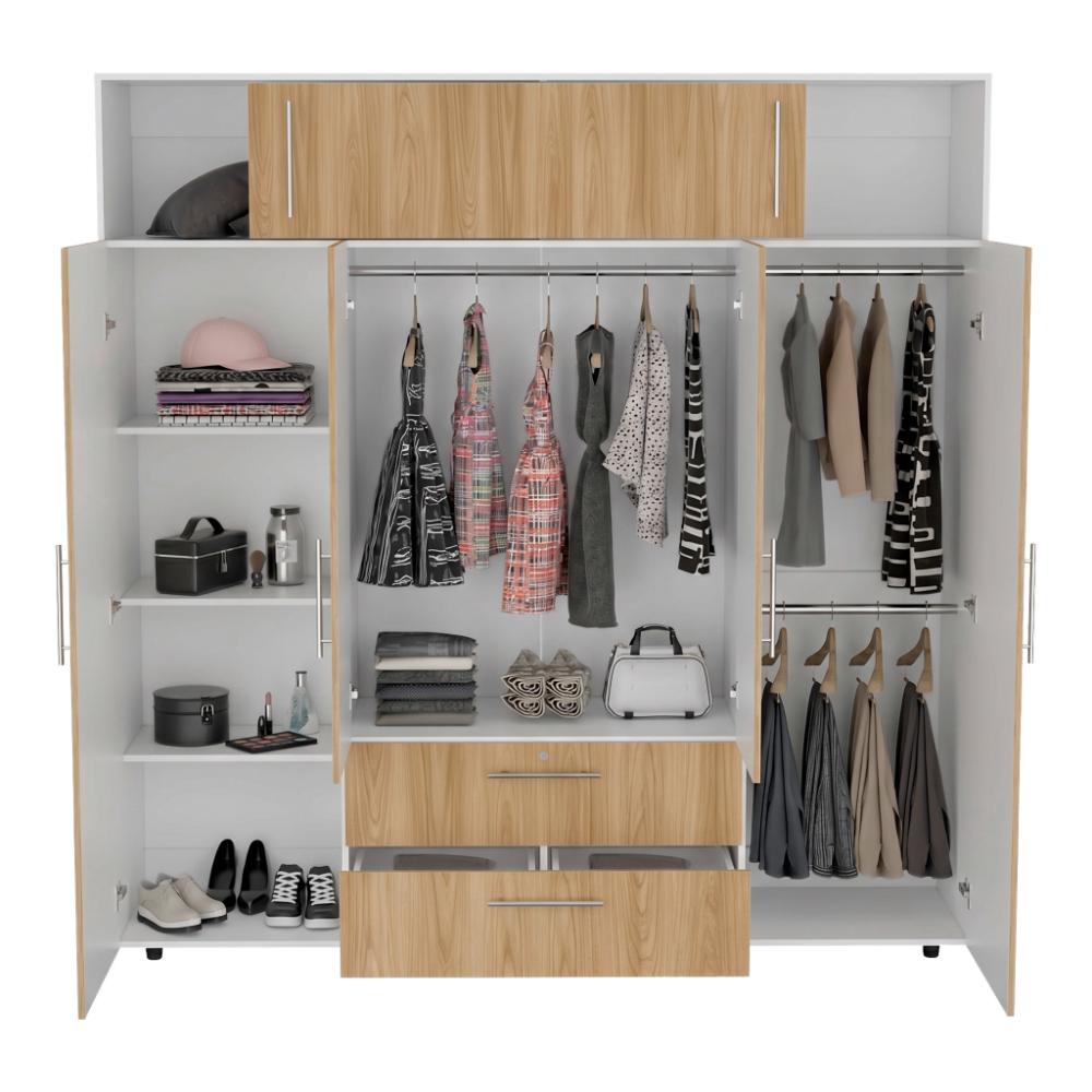 Closet Babel, Fresno Europeo y Blanco, con Cuatro Puertas Abatibles y Cuatro Cajones Multiusos