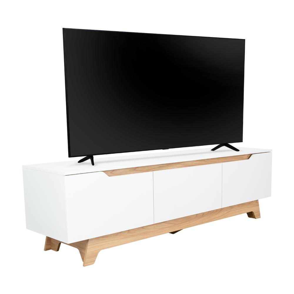 Mesa Para Tv Toulo, Blanco y Fresno, con espacio para TV de 80"