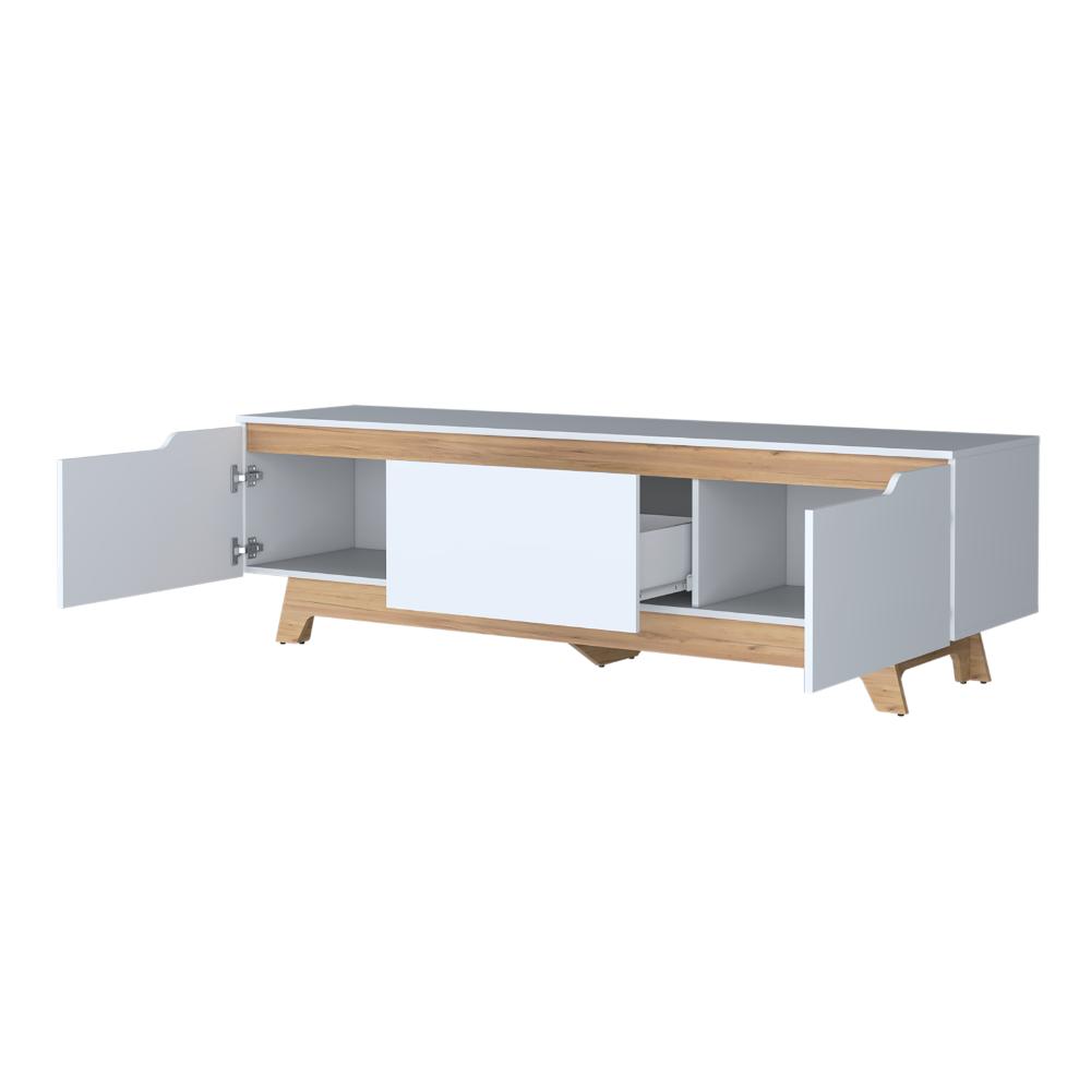 Mesa Para Tv Toulo, Kronos Blanco y Kronos Fresno, con espacio para TV de 80" ZF