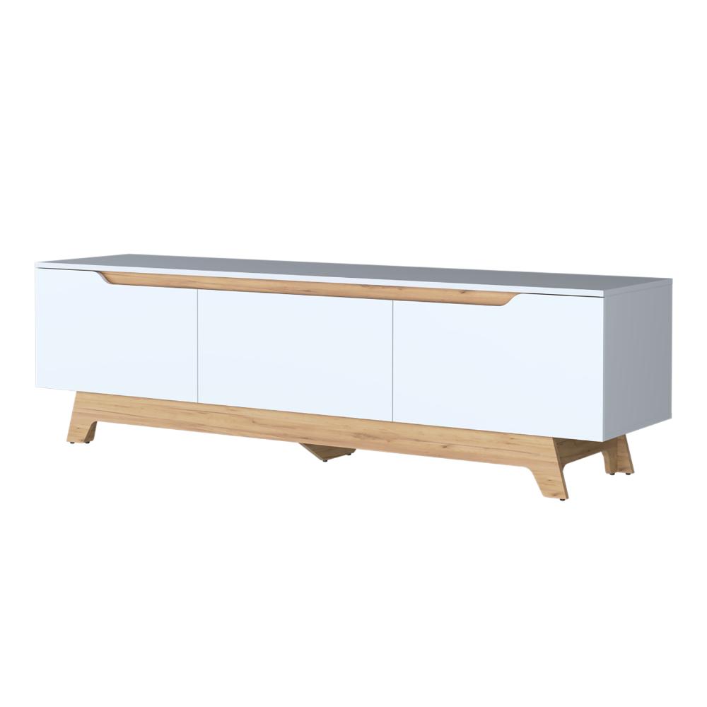 Mesa Para Tv Toulo, Kronos Blanco y Kronos Fresno, con espacio para TV de 80" ZF