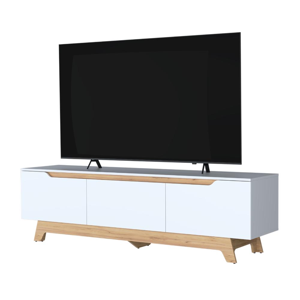 Mesa Para Tv Toulo, Kronos Blanco y Kronos Fresno, con espacio para TV de 80" ZF