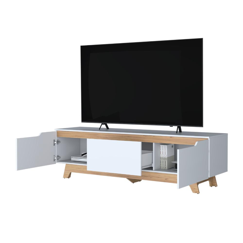 Mesa Para Tv Toulo, Kronos Blanco y Kronos Fresno, con espacio para TV de 80" ZF