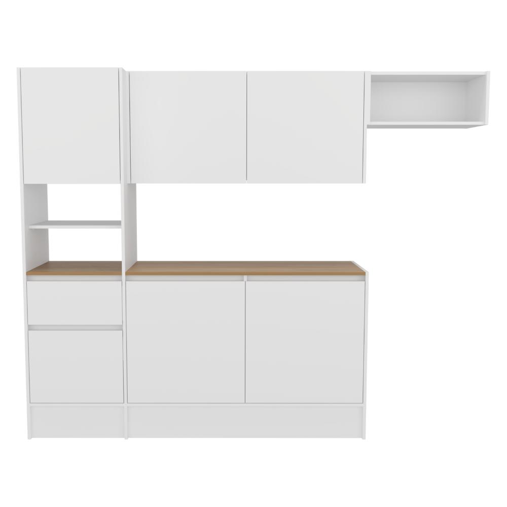 Cocina Integral Dali , Blanco y Fresno Europeo, Con seis puertas batientes y un cajón, amplio espacio de almacenamiento ZF