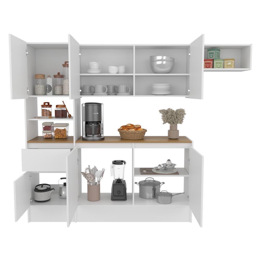 Cocina Integral Dali , Blanco y Fresno Europeo, Con seis puertas batientes y un cajón, amplio espacio de almacenamiento ZF