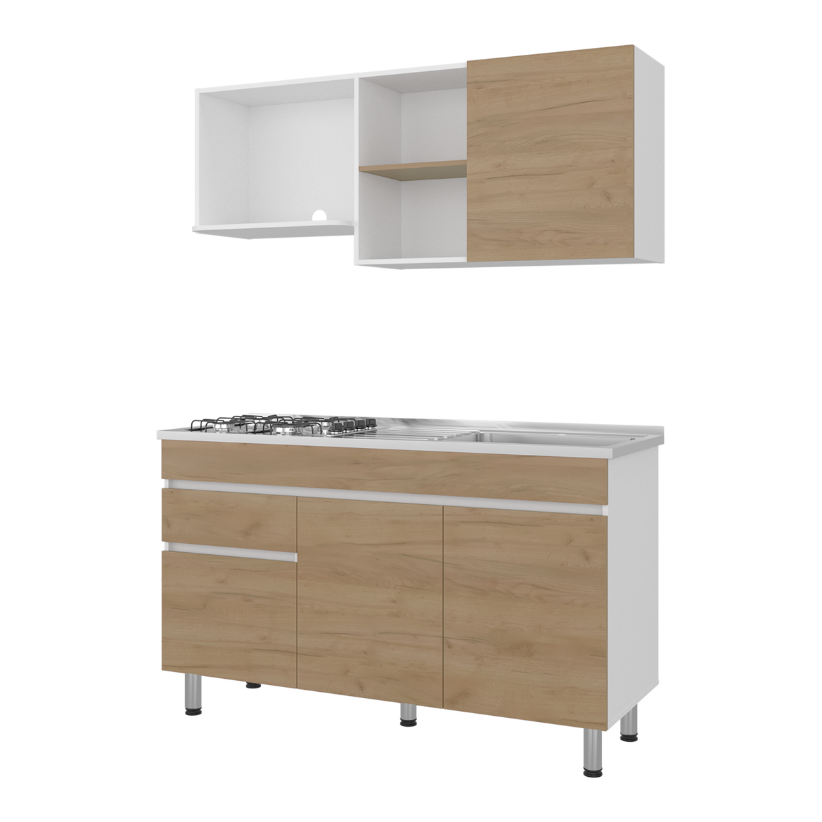 Cocina Integral Valencia 150, Blanco Duqueza y Kronos Fresno, Incluye Mesón Derecho