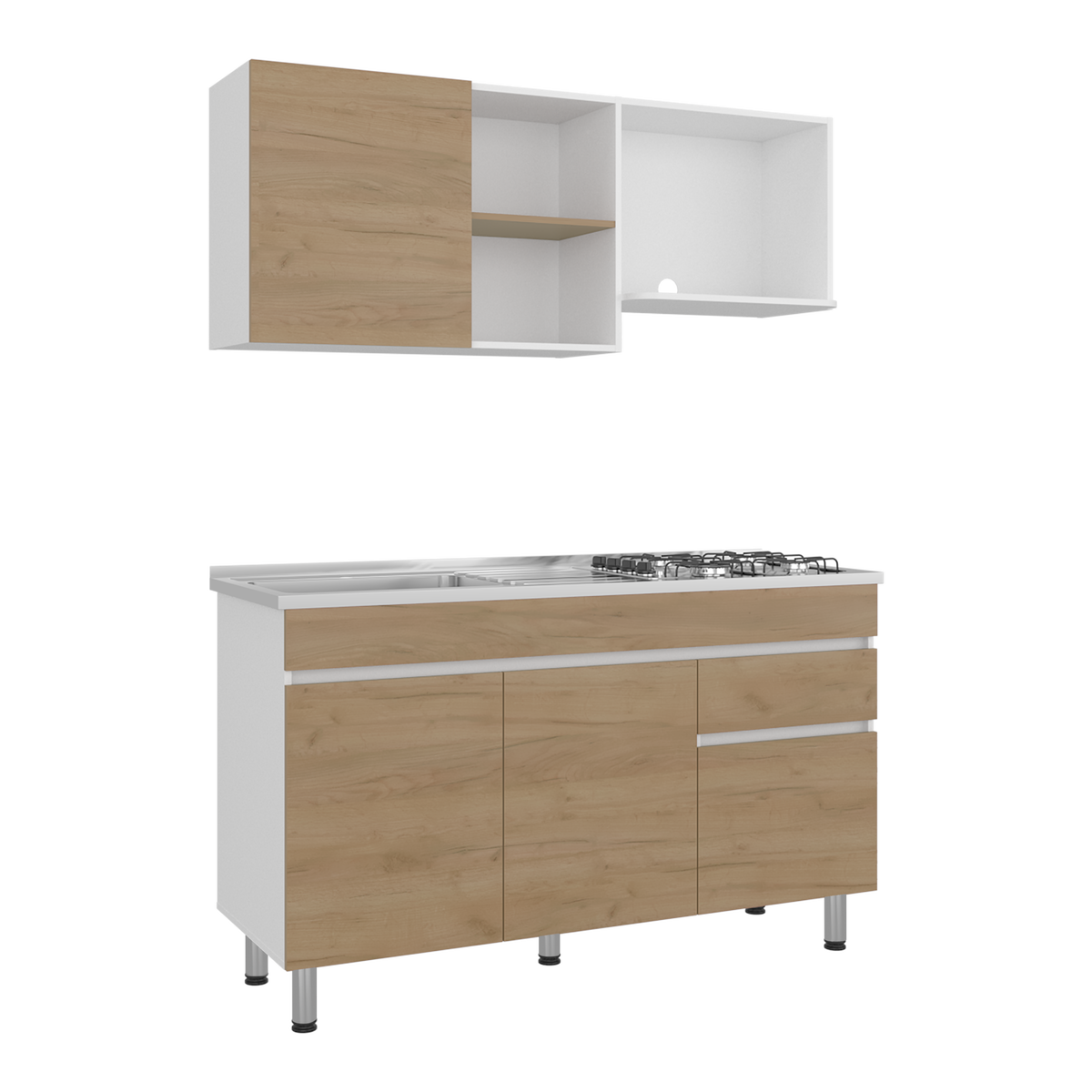 Cocina Integral Valencia 150, Blanco Duqueza y Kronos Fresno, Incluye Mesón Izquierdo