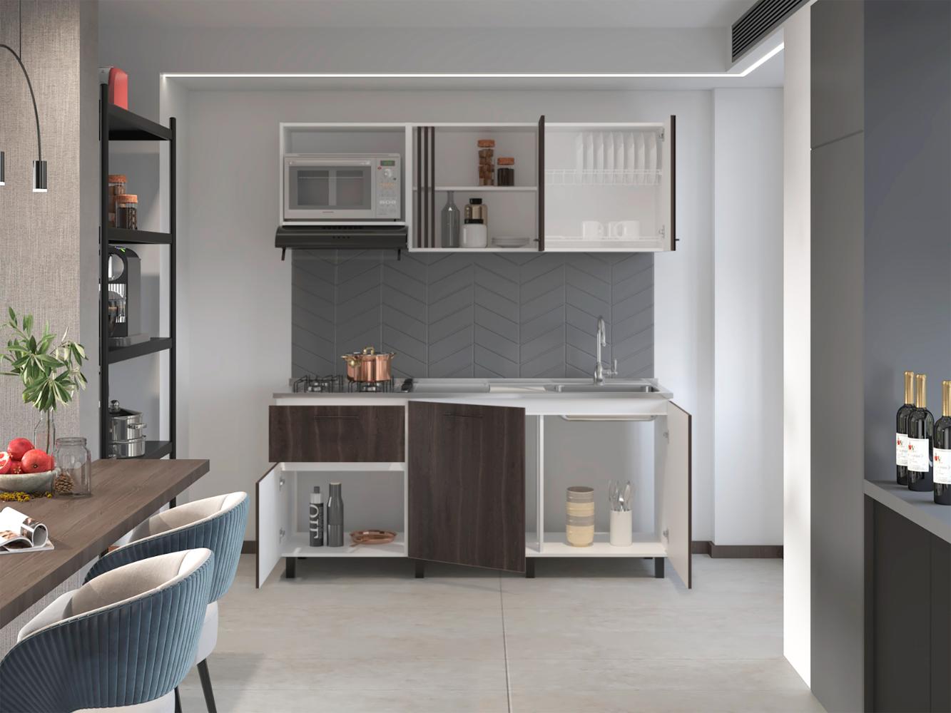 Cocina Integral Preston, Blanco Duqueza y Milan, Incluye Mesón North Derecho y Estufa 4G