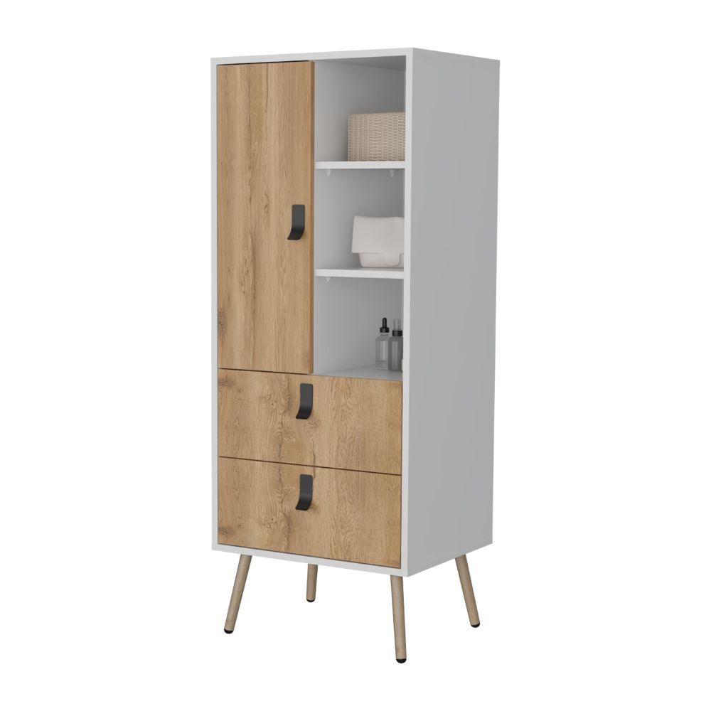 Set de 2 Organizadores Huna, Macadamia y Blanco, con Dos Cajones Diseño Moderno ZF