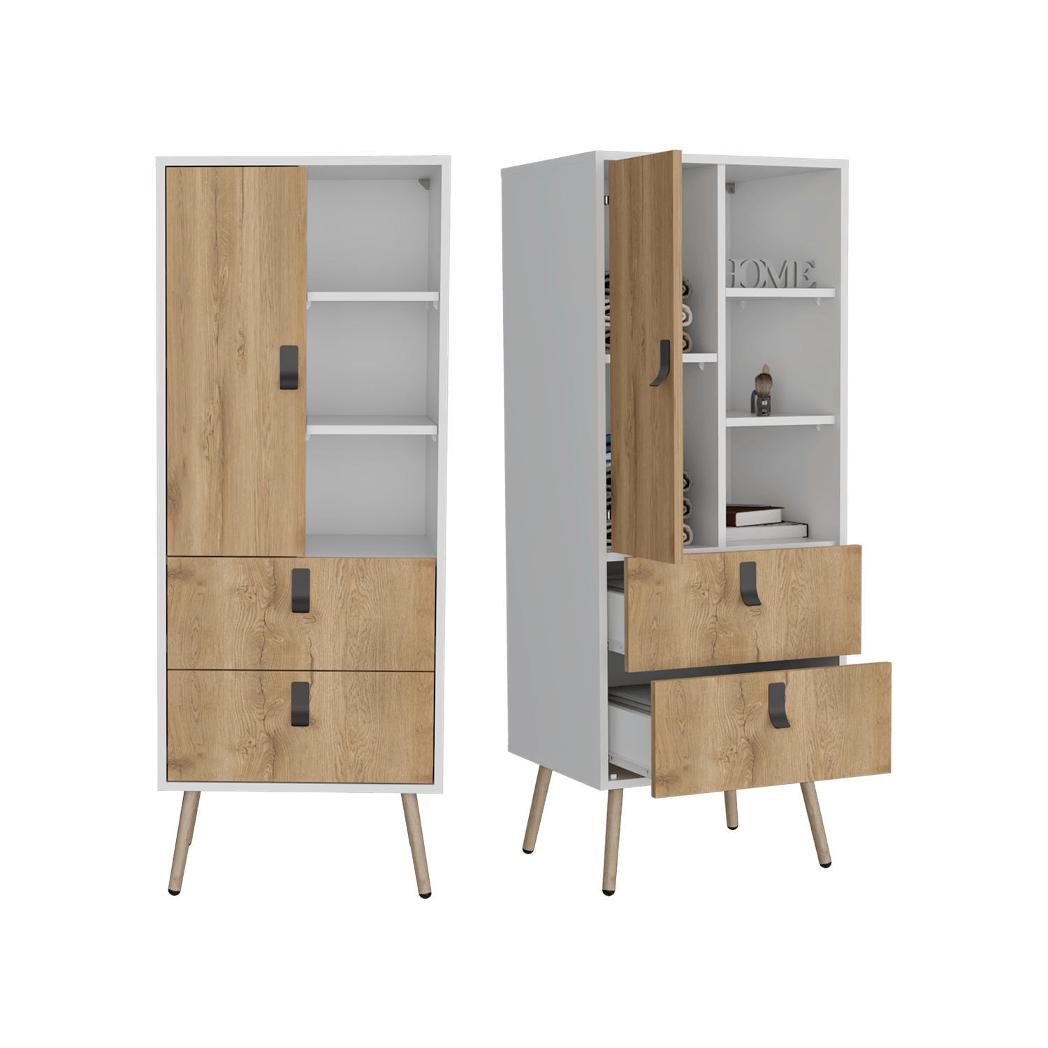 Set de 2 Organizadores Huna, Macadamia y Blanco, con Dos Cajones Diseño Moderno ZF