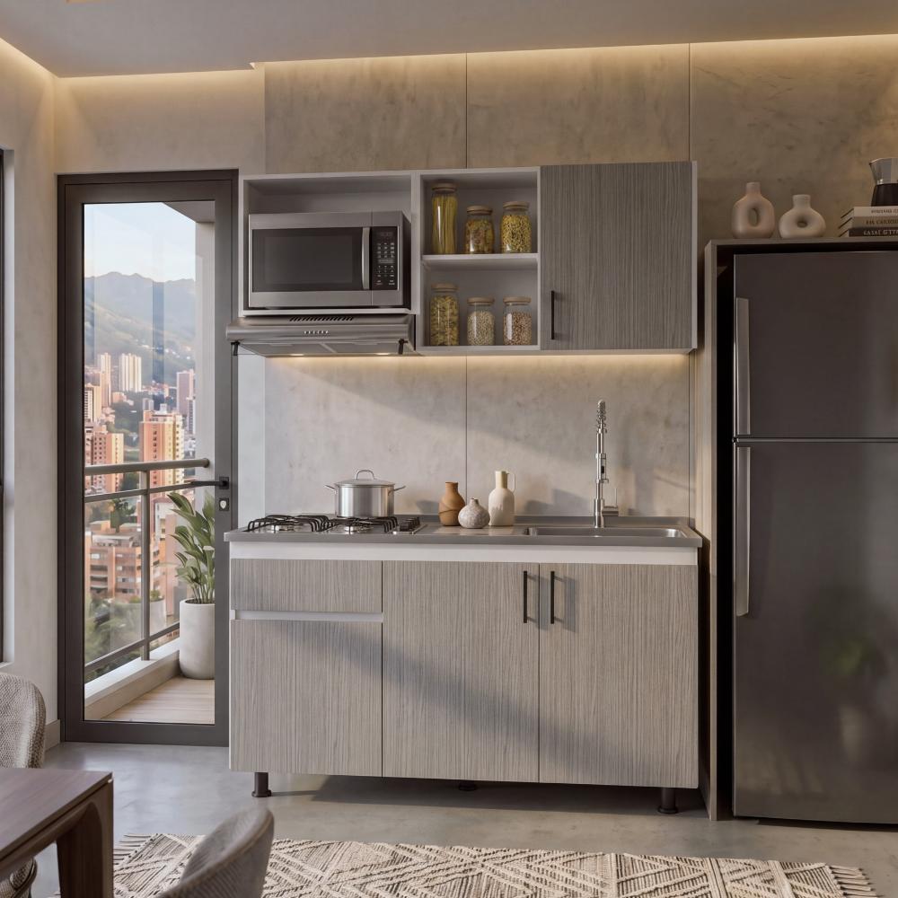 Cocina Completa Ladson para Mesón Derecho, Blanco Duqueza y Positano, No Incluye Mesón