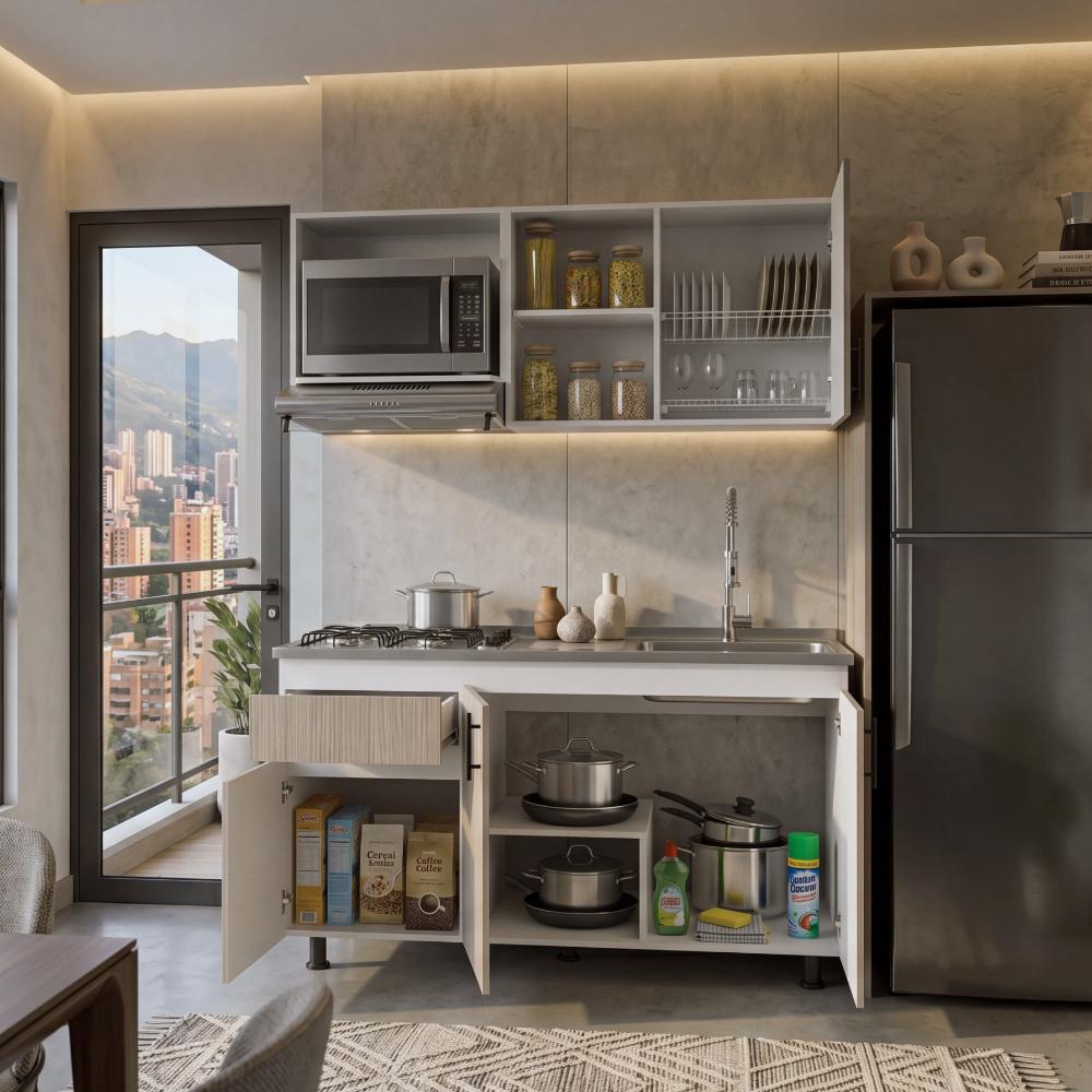 Cocina Completa Ladson para Mesón Derecho, Blanco Duqueza y Positano, No Incluye Mesón