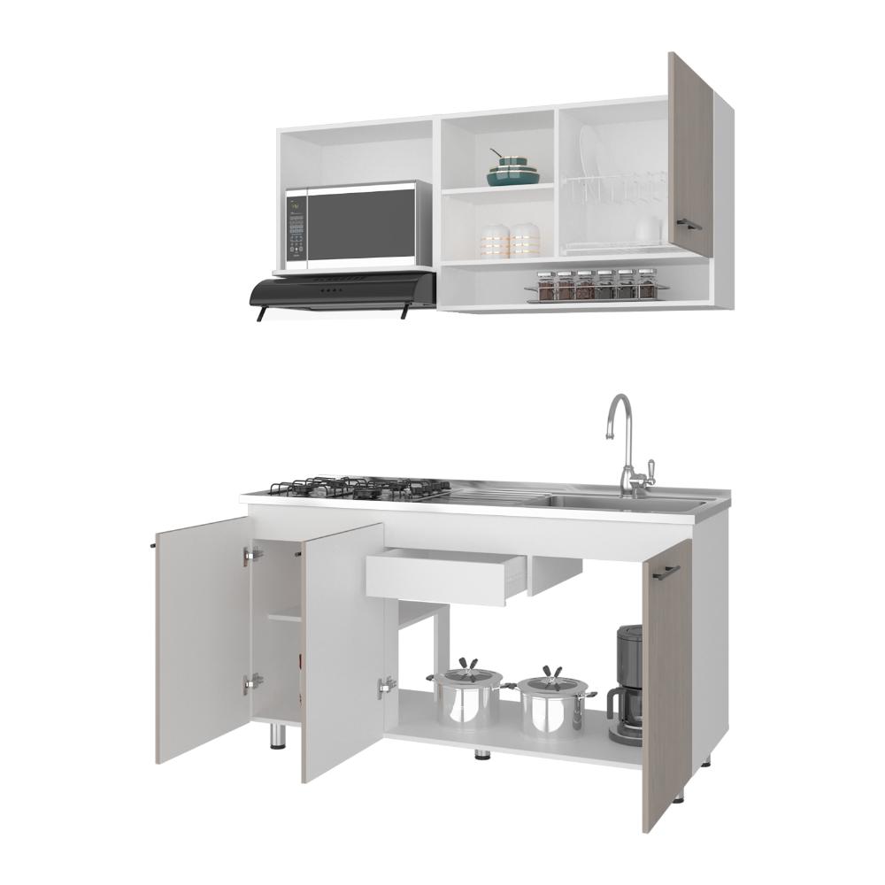 Cocina Integral Orquidea, Blanco Duqueza y Positano, Incluye Mesón Derecho