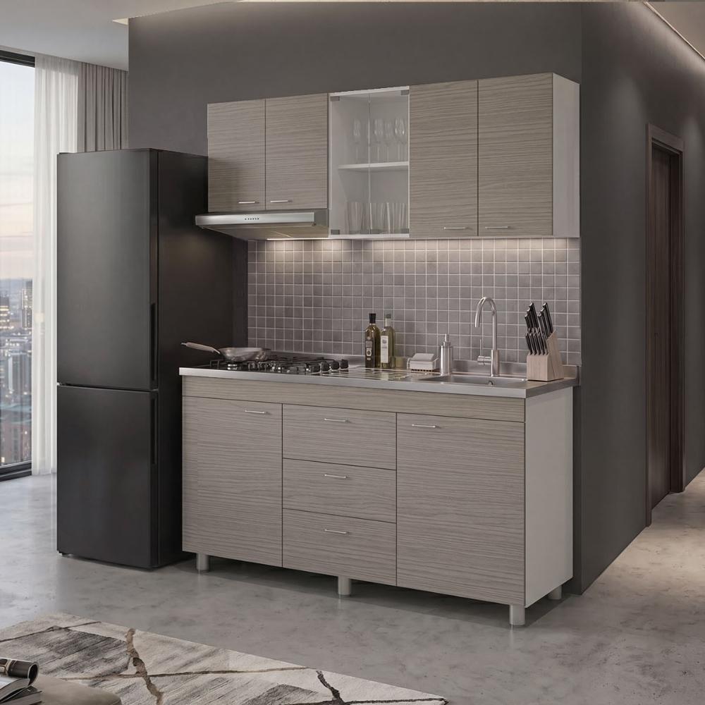 Cocina Integral 150 Laurel, Blanco Duqueza y Positano, Incluye Mesón Derecho