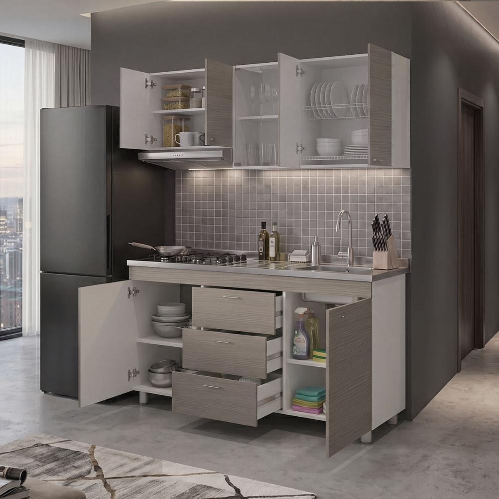 Cocina Integral 150 Laurel, Blanco Duqueza y Positano, Incluye Mesón Derecho