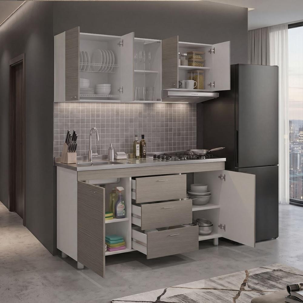 Cocina Integral 150 Laurel, Blanco Duqueza y Positano, Incluye Mesón Izquierdo