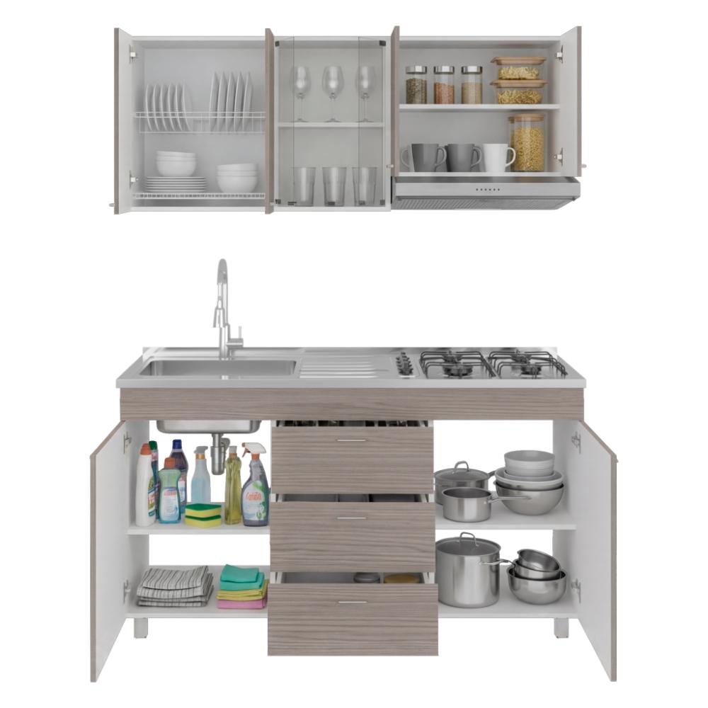 Cocina Integral 150 Laurel, Blanco Duqueza y Positano, Incluye Mesón Izquierdo