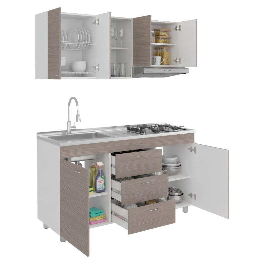 Cocina Integral 150 Laurel, Blanco Duqueza y Positano, Incluye Mesón Izquierdo