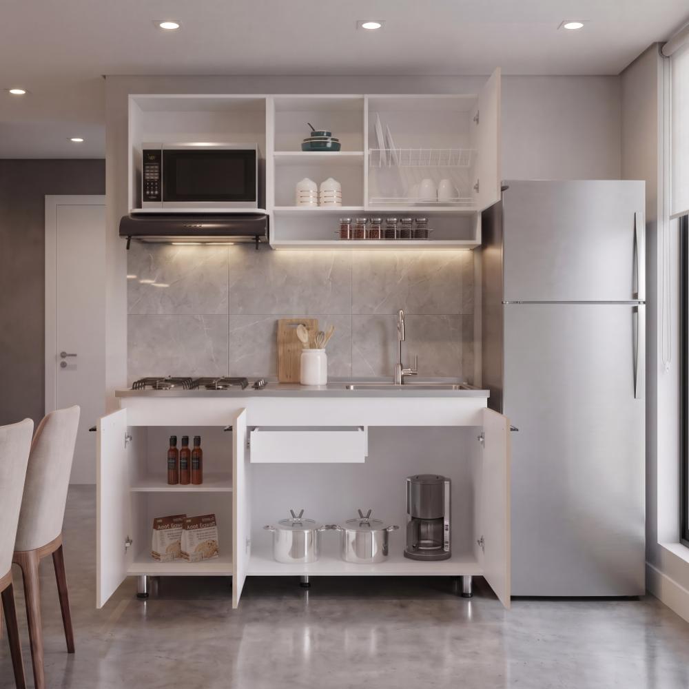 Cocina Integral Orquidea, Blanco Duqueza y Positano, Incluye Mesón Derecho