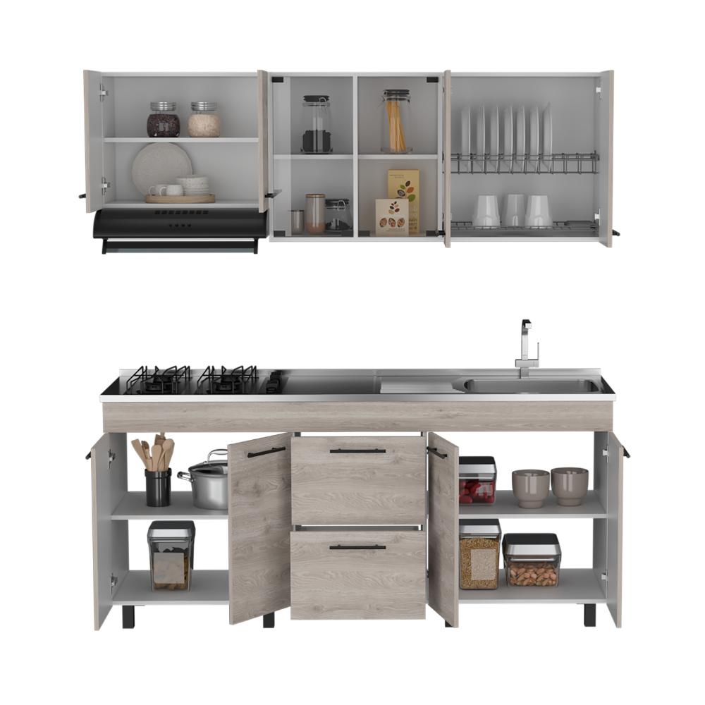 Cocina Integral 180 Kong, Blanco Duqueza y Humo, Incluye Mesón Derecho