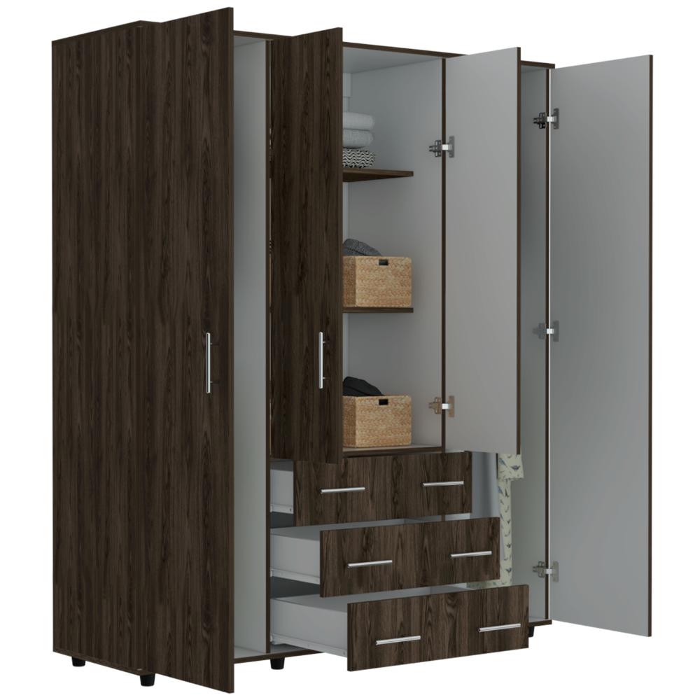 Closet Fontana, Milan y Blanco, con Cuatro Tubos Para Colgar Ropa y Zapatero En La Parte Inferior