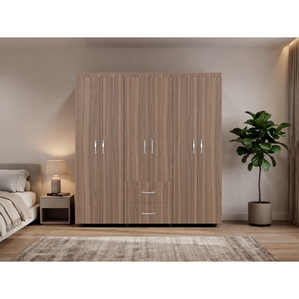 Closet Bariloche Bombay, Avellana y Blanco, Variedad De Entrepaños y Seis Puertas Abatibles