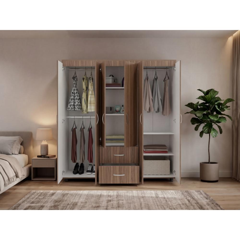 Closet Bariloche Bombay, Avellana y Blanco, Variedad De Entrepaños y Seis Puertas Abatibles