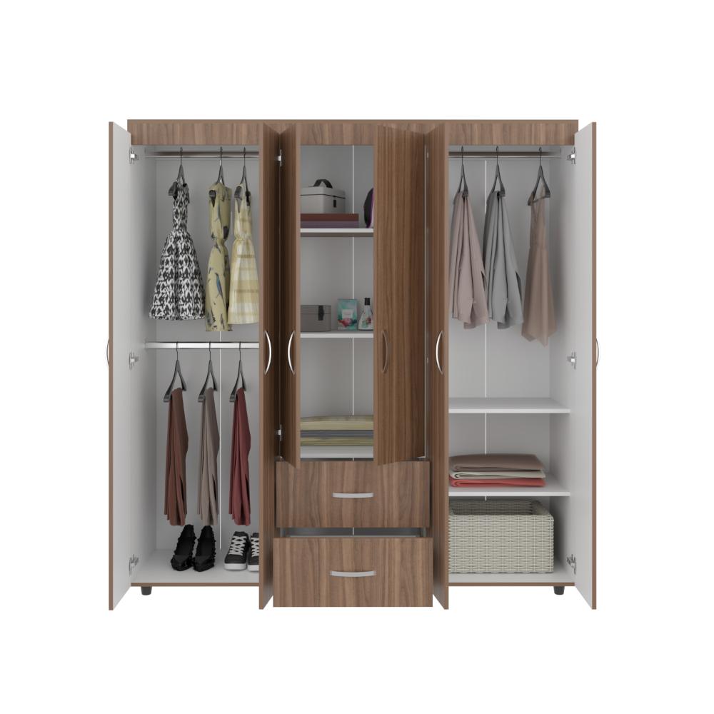 Closet Bariloche Bombay, Avellana y Blanco, Variedad De Entrepaños y Seis Puertas Abatibles