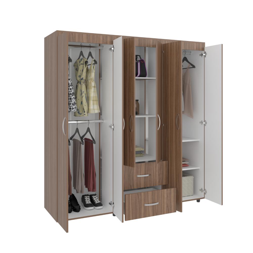 Closet Bariloche Bombay, Avellana y Blanco, Variedad De Entrepaños y Seis Puertas Abatibles