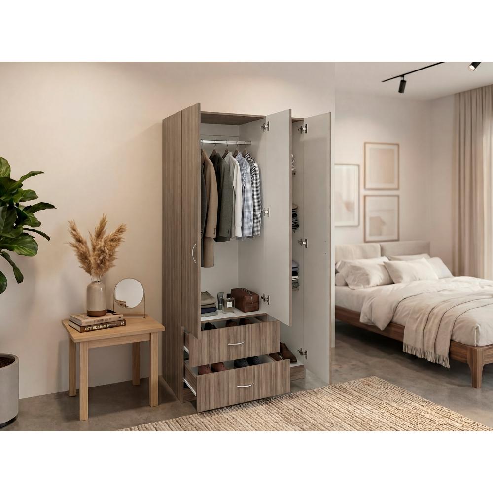 Closet América, Avellana y Blanco, Con Dos Cajones y Variedad De Entrepaños