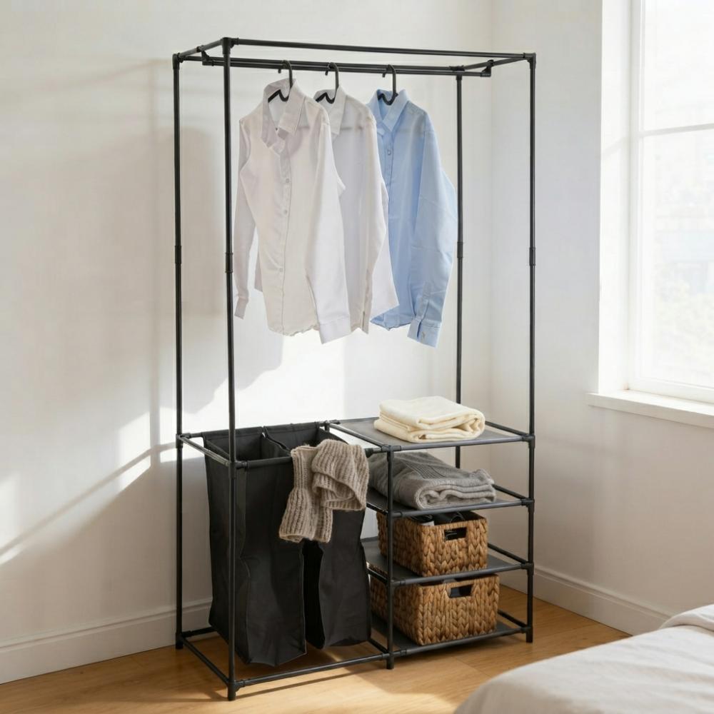 Closet Organizador Lupont, Negro, De tres niveles y dos canastas para ropa