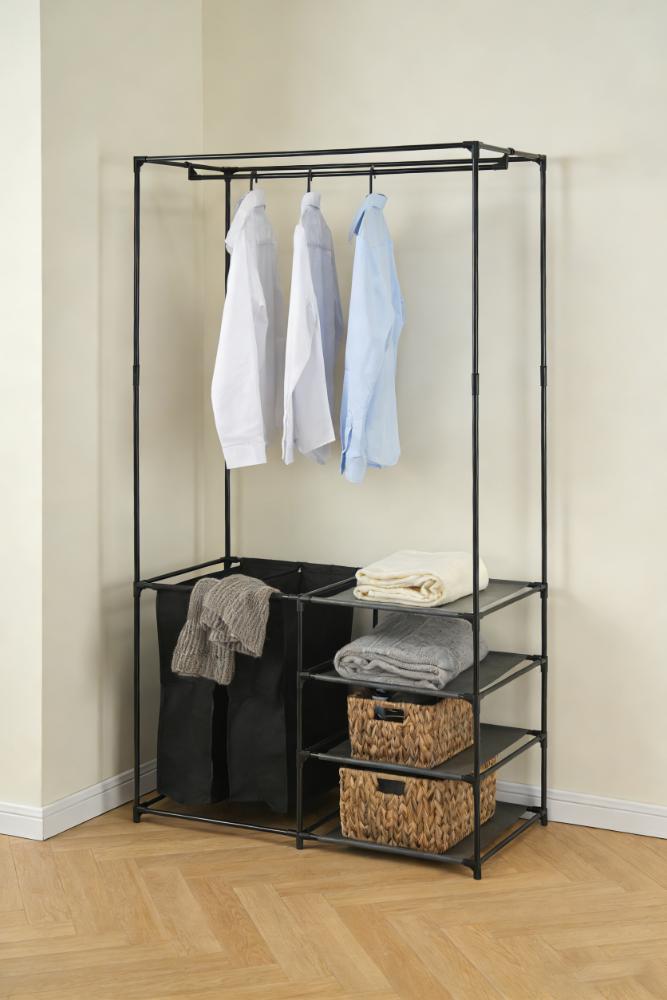 Closet Organizador Lupont, Negro, De tres niveles y dos canastas para ropa