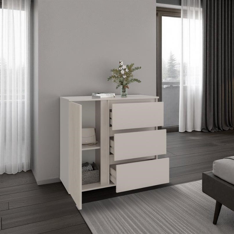 Organizador Bowie, Capri y Roble Natural, con Tres Cajones y 1 Puerta, con Amplios Espacios