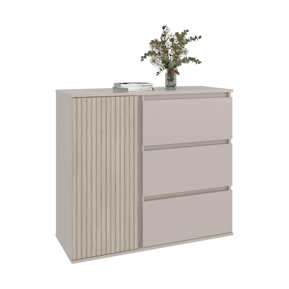 Organizador Bowie, Capri y Roble Natural, con Tres Cajones y 1 Puerta, con Amplios Espacios