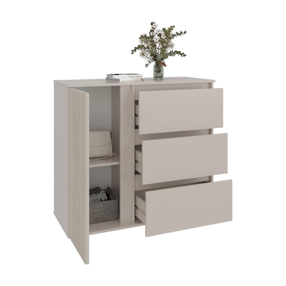 Organizador Bowie, Capri y Roble Natural, con Tres Cajones y 1 Puerta, con Amplios Espacios