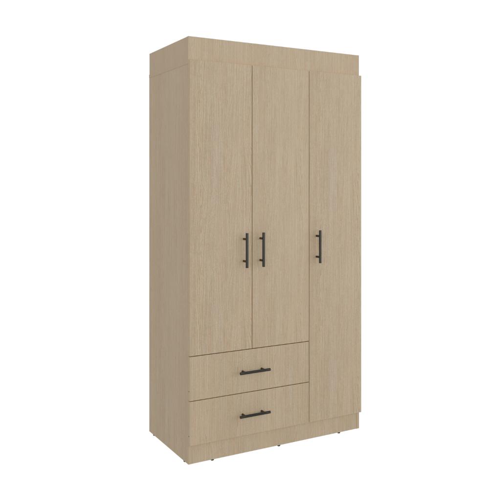 Closet Houston , Cartagena y Wengue , Con tres puertas batientes y dos cajones con amplio espacio de almacenamiento