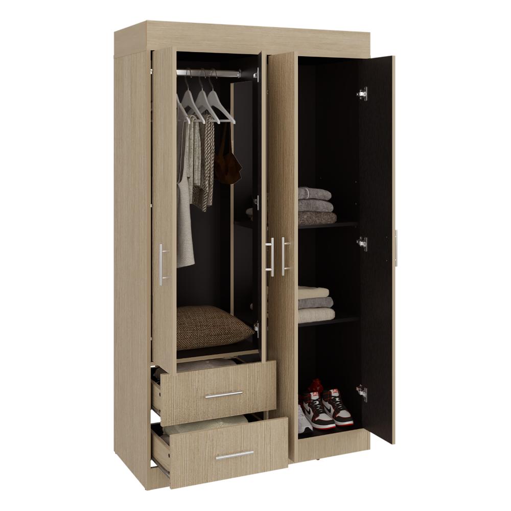 Closet Houston, Cartagena y Wengue , Con cuatro puertas batientes y dos cajones con amplio espacio de almacenamiento