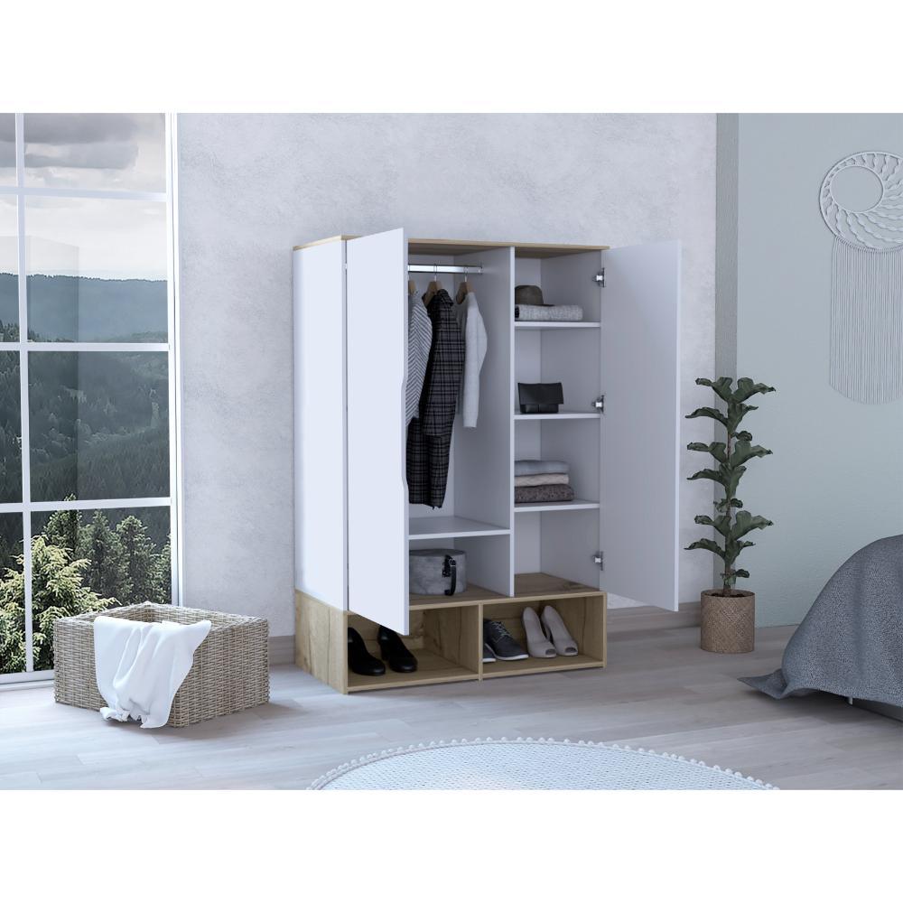 Closet Zapatero Vicktus, Blanco y Café Claro, Con Dos Puertas Batientes, Amplios Espacios Para Almacenamiento