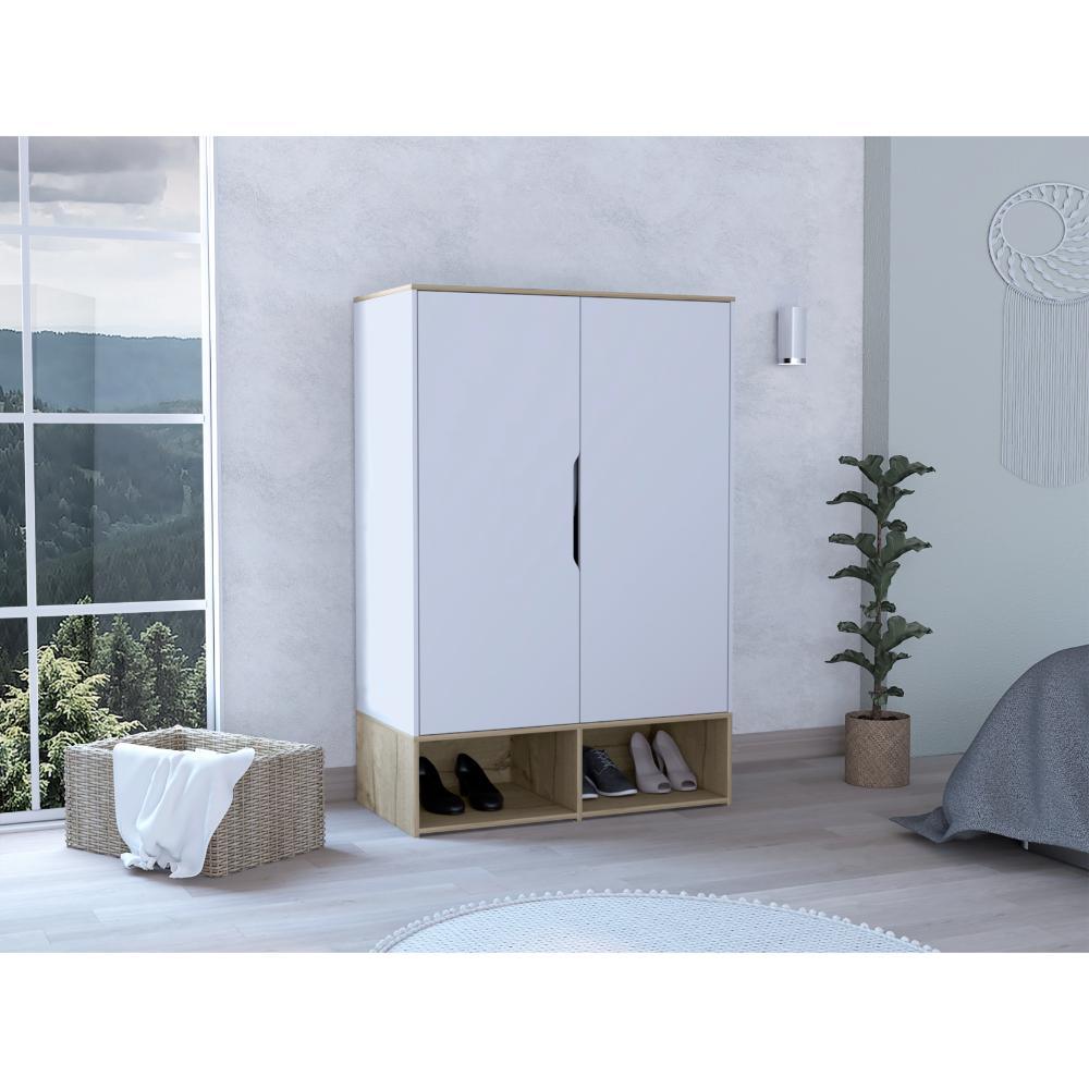 Closet Zapatero Vicktus, Blanco y Café Claro, Con Dos Puertas Batientes, Amplios Espacios Para Almacenamiento