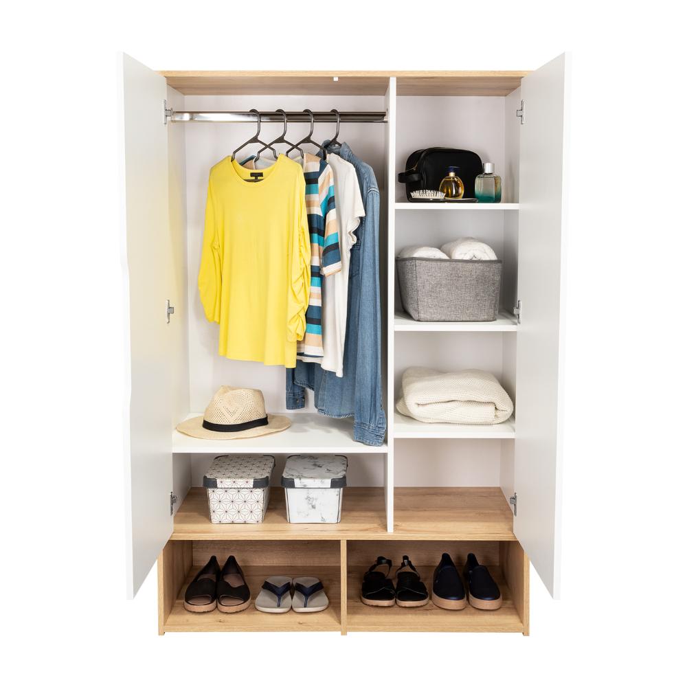 Closet Zapatero Vicktus, Blanco y Café Claro, Con Dos Puertas Batientes, Amplios Espacios Para Almacenamiento