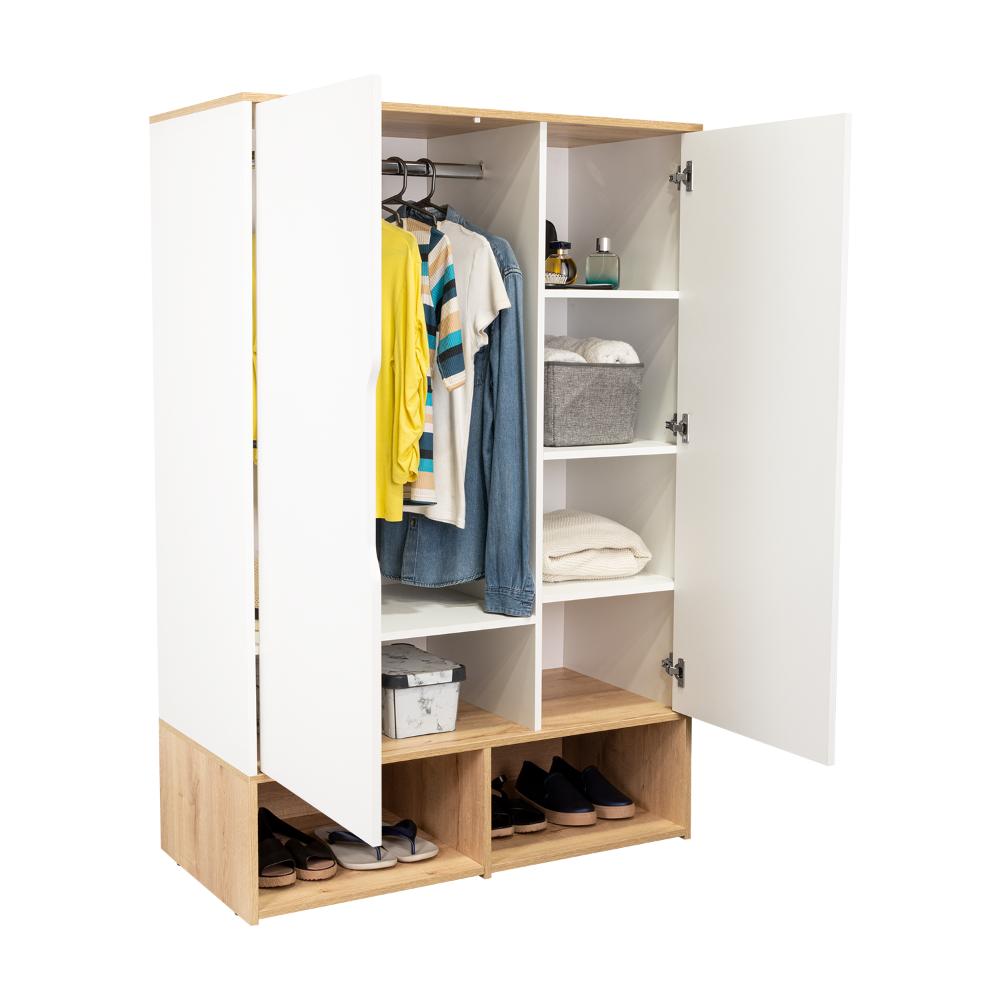 Closet Zapatero Vicktus, Blanco y Café Claro, Con Dos Puertas Batientes, Amplios Espacios Para Almacenamiento
