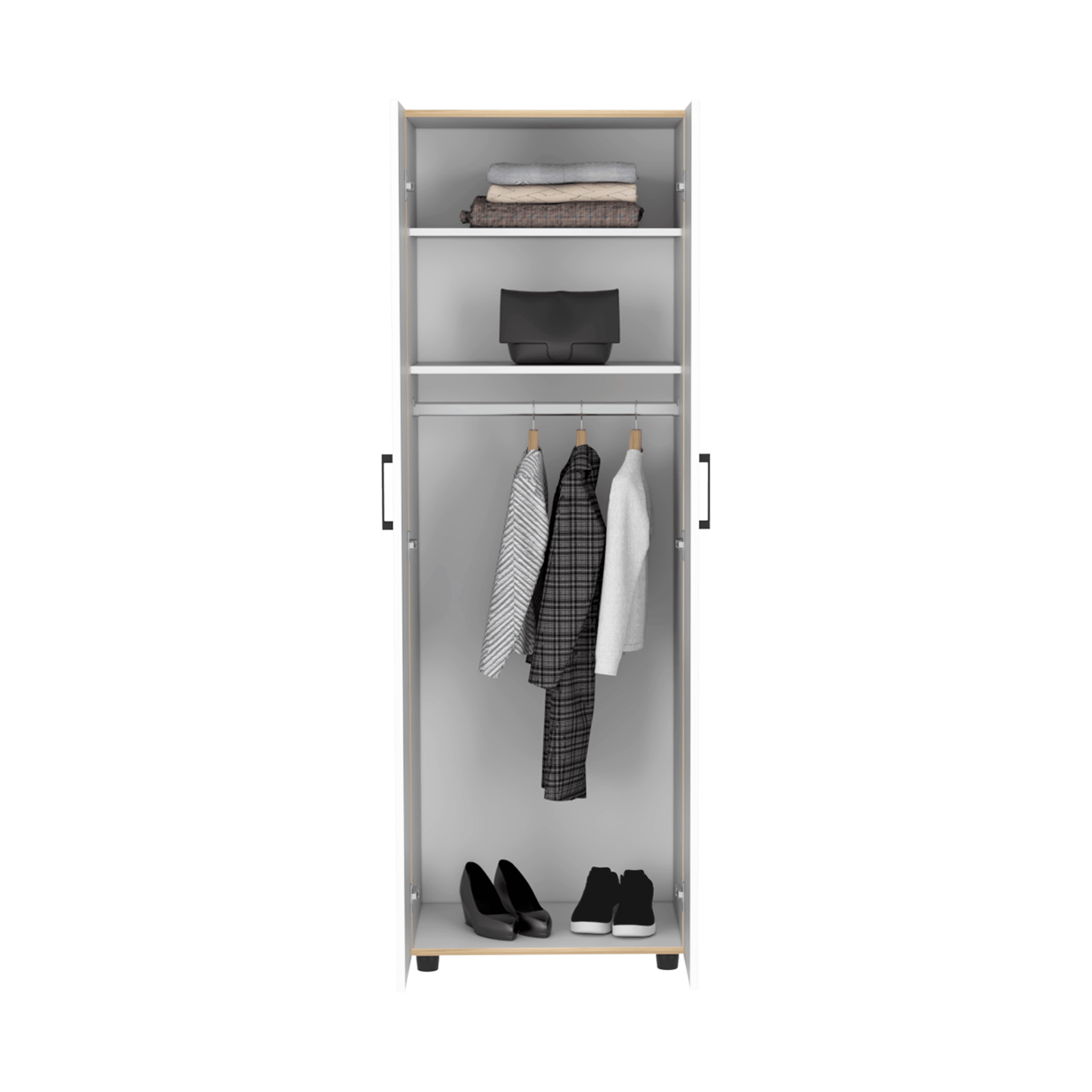 Closet Douglas, Café Claro y Blanco, con dos Puertas y Tubo para Colgar Ropa ZF - VIRTUAL MUEBLES